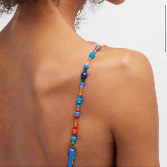 Farm Rio Macaw Party One-Piece Swimsuit size S Beaded Straps New with Tags - Picture 7 of 7